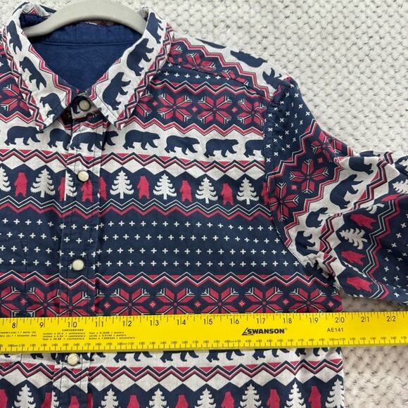 Chubbies Shirt Men L Blue Flip It Reverse It Christmas Bear Pearl Snap Button - Picture 12 of 16